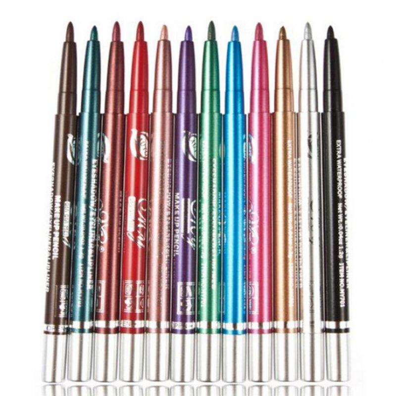 Makeup Tools |  12 Color/box Glitter Eye Liner Pen Waterproof Pigment Eyeiner Pen Beginner Eye Makeup Cosmetic 12-color automatic pen Makeup 12-color automatic pen