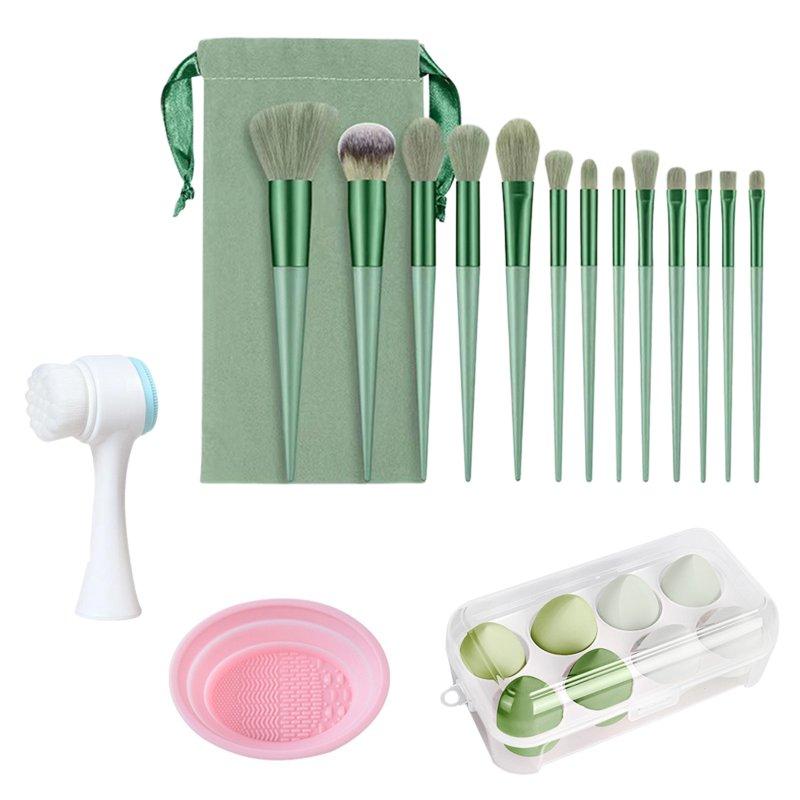 Makeup Tools |  13pcs Makeup Brushes Kit With Wood Handle Foundation Eyeshadow Brush Makeup Sponge Set Beauty Tools With Storage Bag Cyan+ 8 Makeup Spong Makeup Cyan+ 8 Makeup Spong