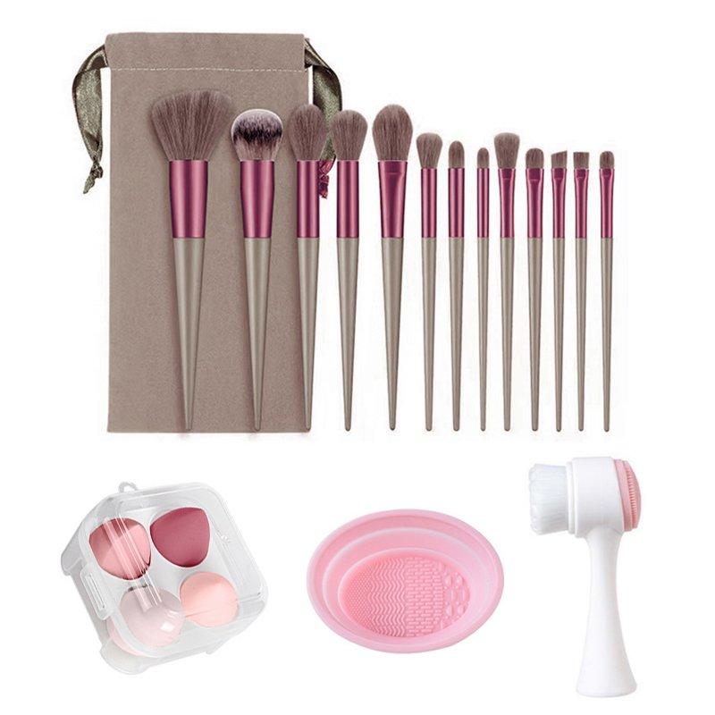 Makeup Tools |  13pcs Makeup Brushes Kit With Wood Handle Foundation Eyeshadow Brush Makeup Sponge Set Beauty Tools With Storage Bag Latte+ 4Makeup Spong Latte+ 4Makeup Spong