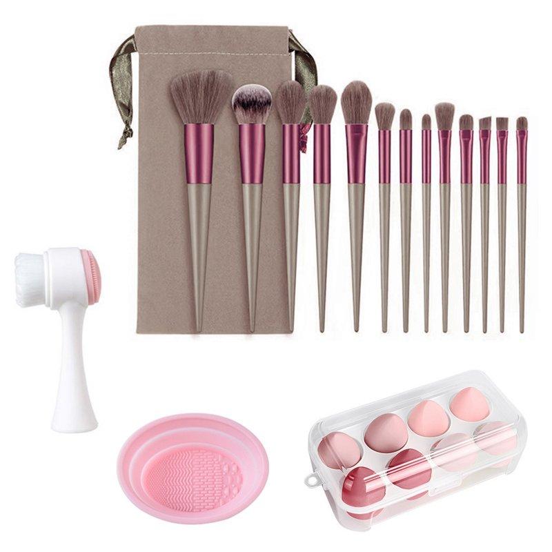 Makeup Tools |  13pcs Makeup Brushes Kit With Wood Handle Foundation Eyeshadow Brush Makeup Sponge Set Beauty Tools With Storage Bag Latte+ 8Makeup Spong Makeup Latte+ 8Makeup Spong