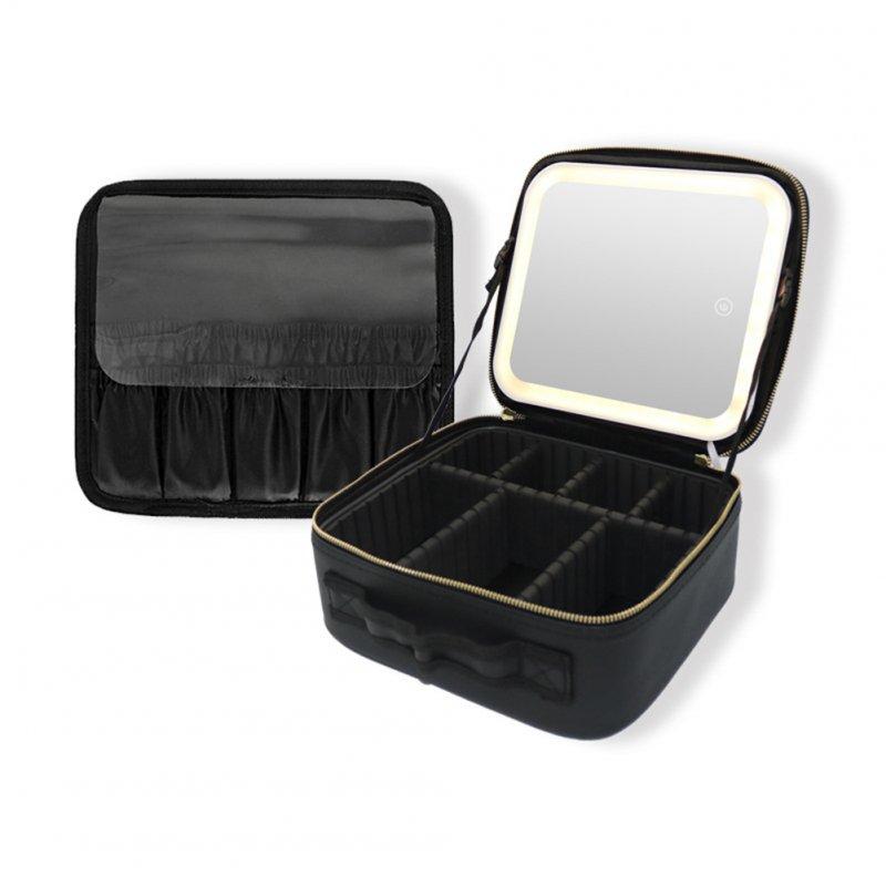 Makeup Tools |  Portable Makeup Bag with Led Lighted Mirror Makeup Case Organizer with Adjustable Dividers Black 26 X 23 X 11cm Makeup Black + 26 x 23 x 11cm