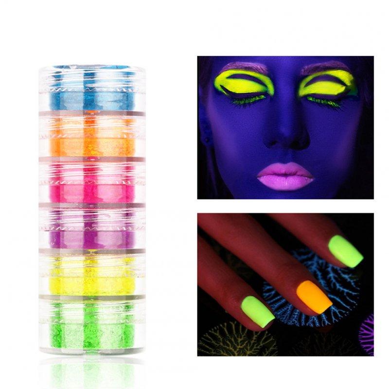 Nail Tools |  6pcs Neon Phosphor Pigment Powder Set Fluorescent Nail Glitter Eye Powder Nail Art Dust Pigment Paillettes 6 color nail powder Makeup 6 color nail powder