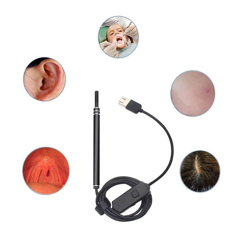 Personal Care |  2 in 1 USB Otoscope Borescope Ear Camera Endoscope Inspection Camera Visual Earpick Tool for Ear Nose Throat Oral Care  black Health Care Black