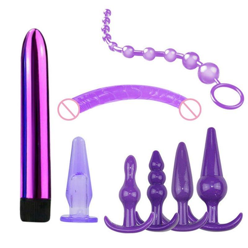 Sex Toys |  7pcs/8pcs Soft Silicone Butt Plug Dildo Masturbation Anal Plug Vaginal Plug Set For Women Men Anal Trainer Couples Double-headed dildo 8 purple Adult Items Double-headed dildo 8 purple