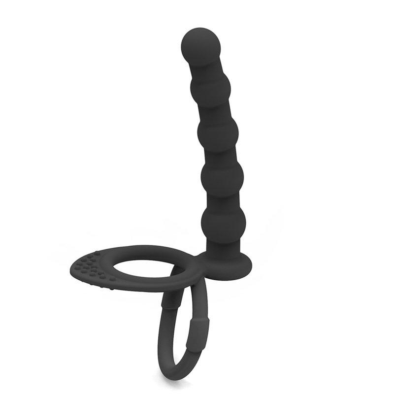 Sex Toys |  Silicone Strap On Penis Butt Plug Anal Beads With Cock Ring Delay Ejaculation Anus Plug Adult Massager For Male Man black Adult Items Black