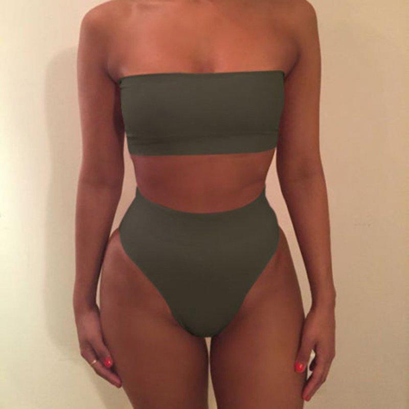 Sexy Lingerie |  Bathing Suit Boob Tube Top + Underwear Sexy High-waisted Split Bikini Sexy Underwear ArmyGreen_L Adult Items ArmyGreen + L