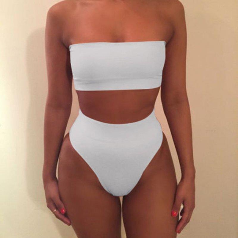 Sexy Lingerie |  Bathing Suit Boob Tube Top + Underwear Sexy High-waisted Split Bikini Sexy Underwear white_XL Adult Items Sexy Lingerie