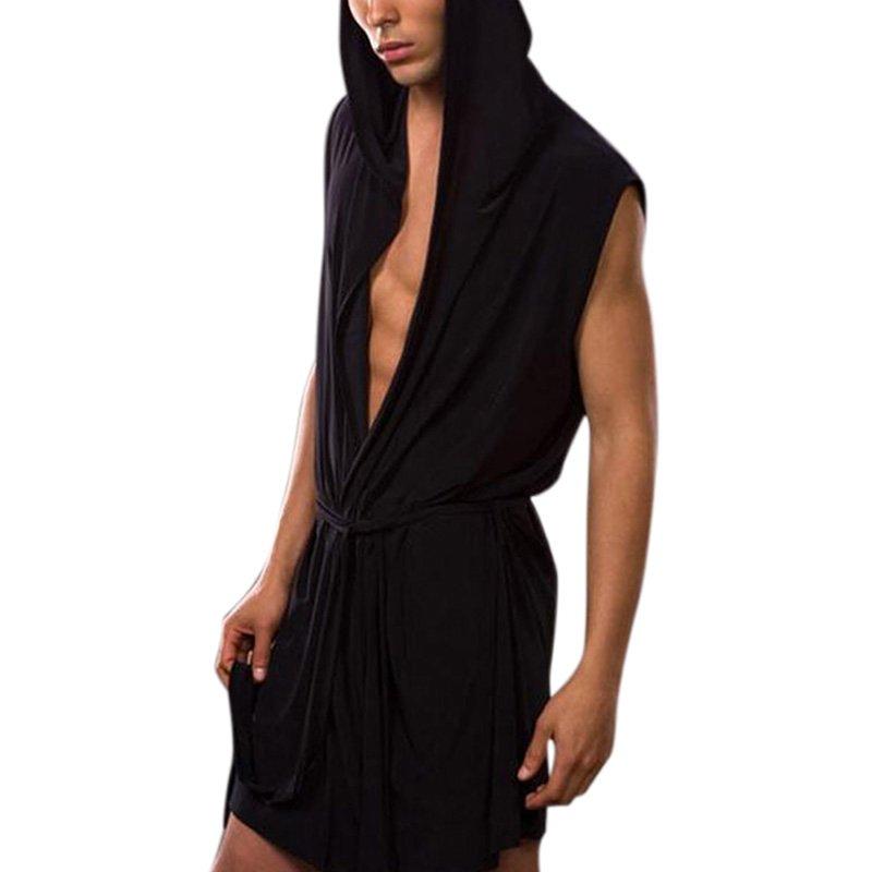 Sexy Lingerie |  Sexy Casual Night-Robe Sleeveless Sleepwear Hooded Ultra-Thin Pajama black_L Adult Items Black + L