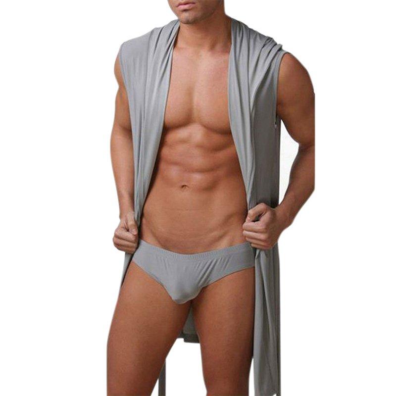 Sexy Lingerie |  Sexy Casual Night-Robe Sleeveless Sleepwear Hooded Ultra-Thin Pajama gray_L Adult Items Gray + L