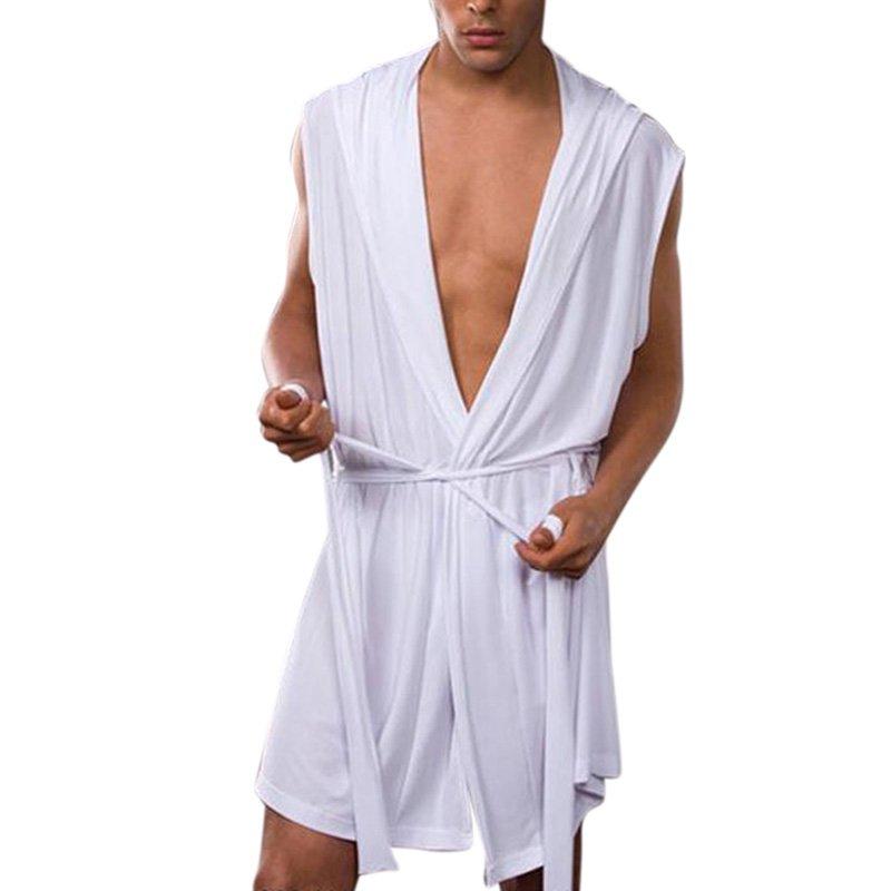 Sexy Lingerie |  Sexy Casual Night-Robe Sleeveless Sleepwear Hooded Ultra-Thin Pajama white_M Adult Items Sexy Lingerie