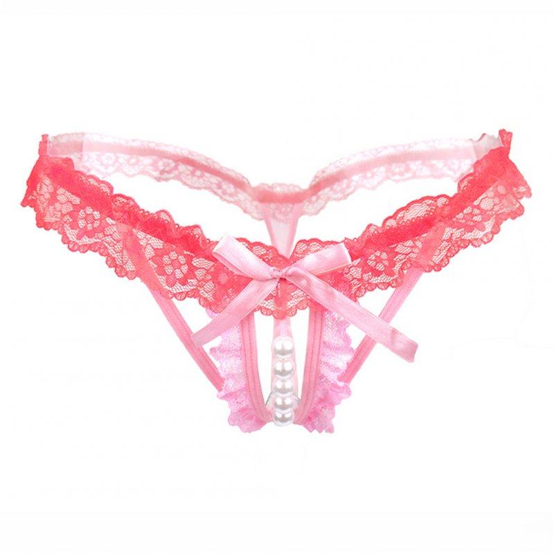 Sexy Lingerie |   Thong Lace  Hollow  Sexy Open Crotch Transparent  Stretch T-pants With  Pearl Massager Pink Adult Items Pink