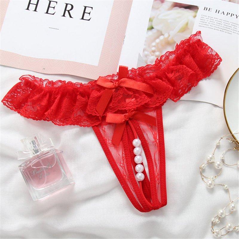 Sexy Lingerie |  Underpants Lace  Pearl Transparent  Low-waist  Sexy  Thong red_free size Adult Items Red + Free size