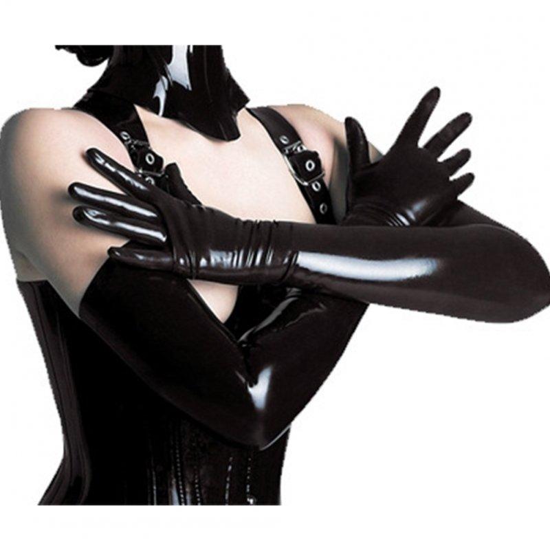 Sexy Lingerie |  Woman Shiny Sexy Patent Leather Long Rubber Latex Gloves black_One size Adult Items Black + One size