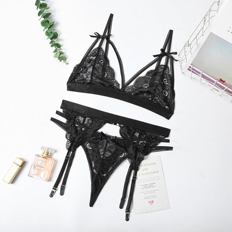 Sexy Lingerie |  Women Lingerie Sexy Lace Bra Erotic Bra Briefs Set Plus Size Sexy Underwear black_L Adult Items Black + L