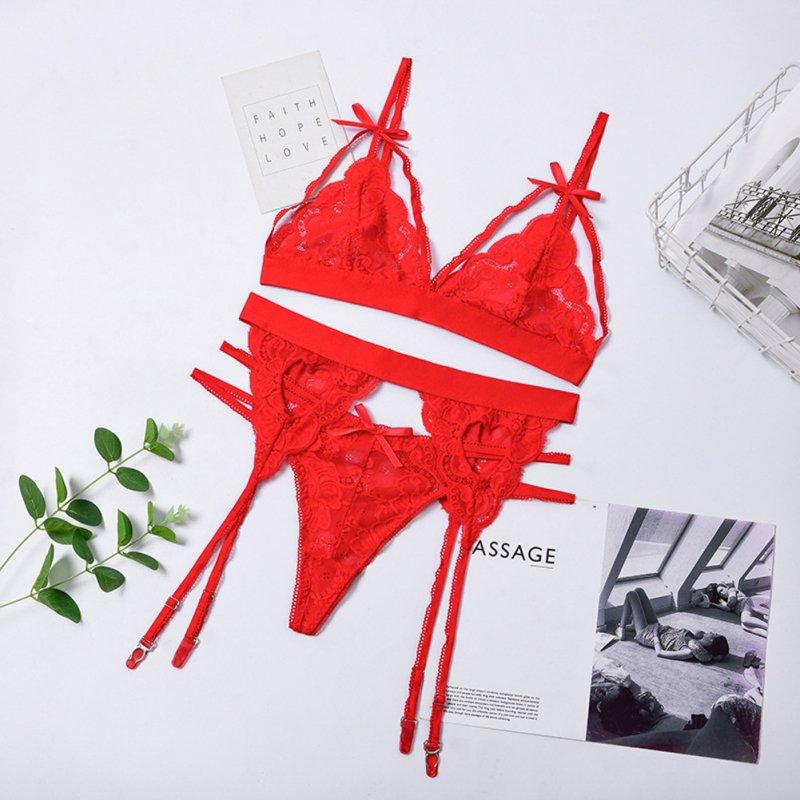 Sexy Lingerie |  Women Lingerie Sexy Lace Bra Erotic Bra Briefs Set Plus Size Sexy Underwear red_M Adult Items Red + M