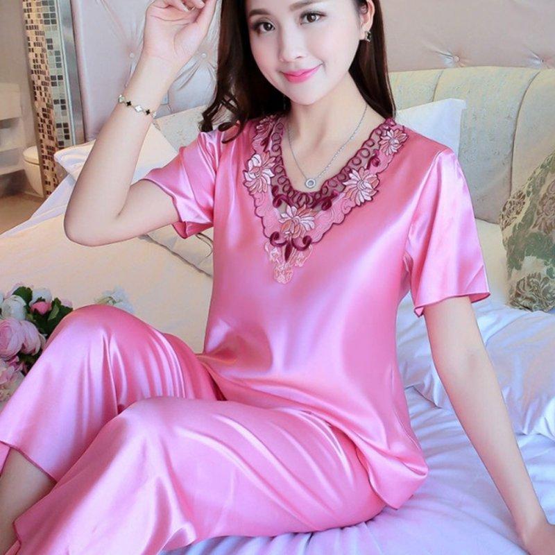 Sexy Lingerie |  Women Pajamas Sets Thin Pants Short Sleeve Tops Sleepwear Suit watermelon red_L Adult Items Sexy Lingerie