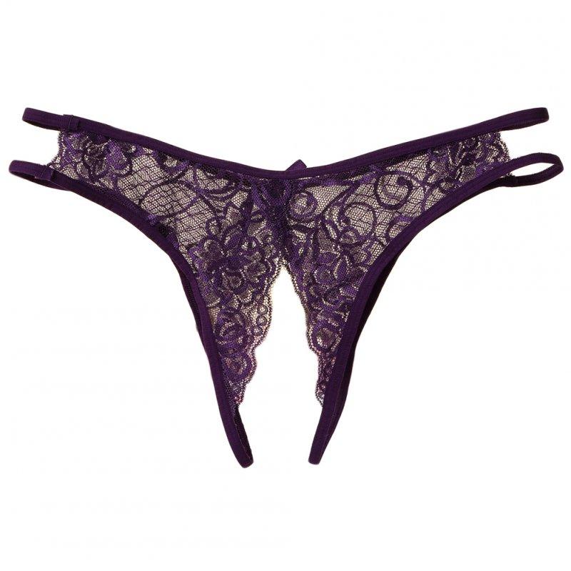 Sexy Lingerie |  Women Sexy Lace Open Crotch Briefs Ladies Low Waist G-String Sex Game Pantie purple_One size Adult Items Purple + One size