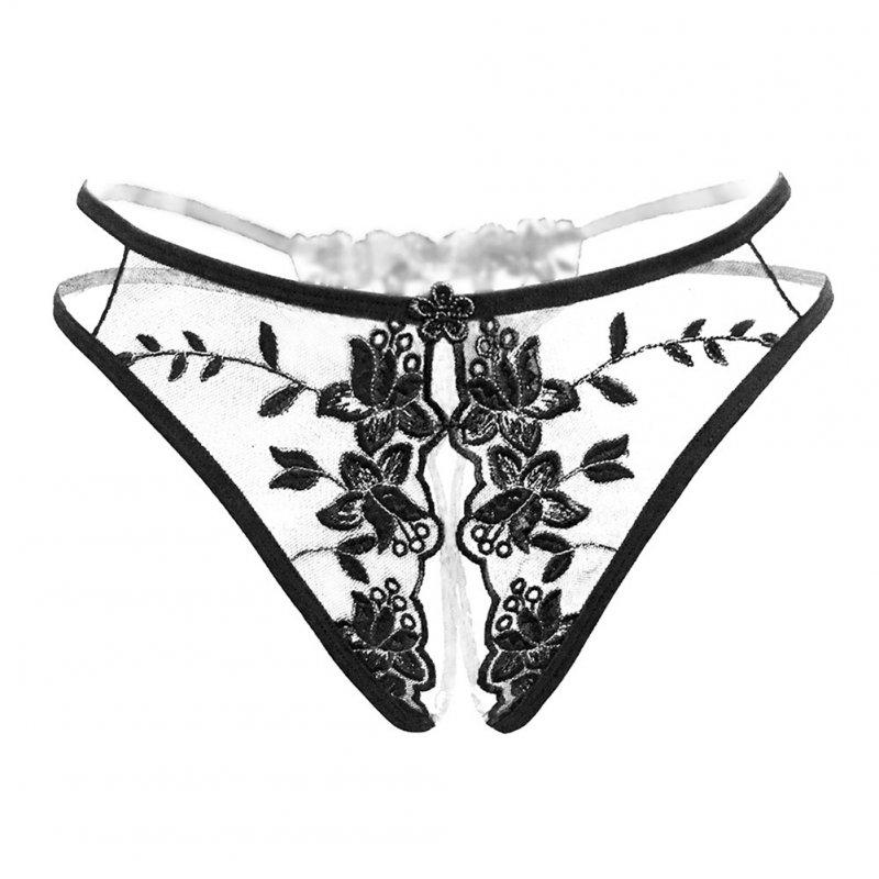 Sexy Lingerie |  Women  Sexy  Underwear Open Crotch See-through Embroidered Low Waist Thong Black_One size Adult Items Black + One size