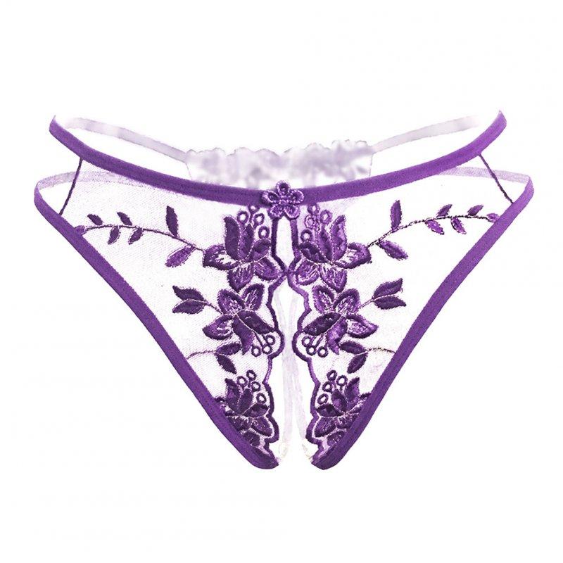 Sexy Lingerie |  Women  Sexy  Underwear Open Crotch See-through Embroidered Low Waist Thong Purple_One size Adult Items Purple + One size