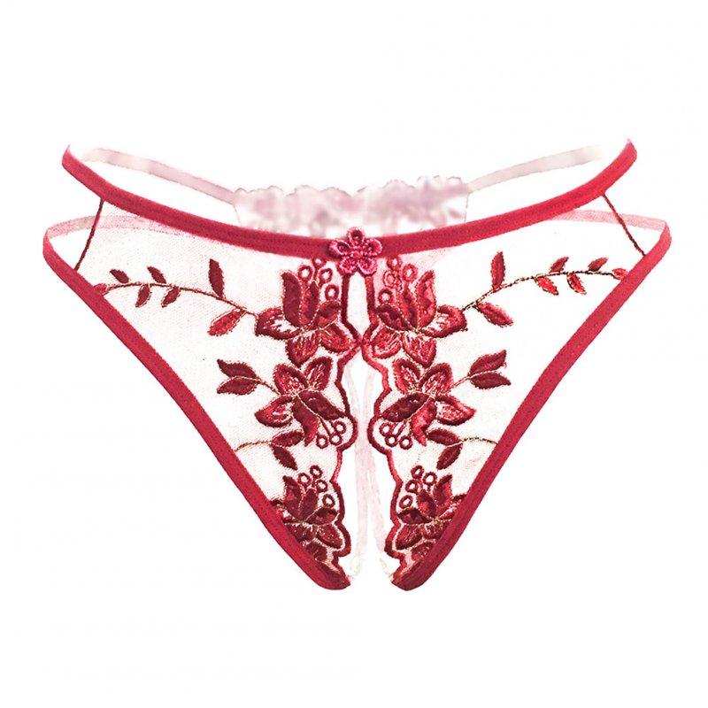 Sexy Lingerie |  Women  Sexy  Underwear Open Crotch See-through Embroidered Low Waist Thong Wine red_One size Adult Items Sexy Lingerie