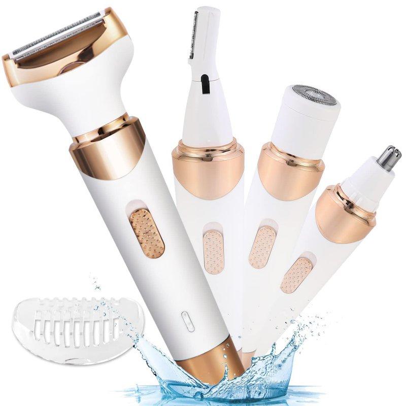 Shavers & Razors |  4-in-1 Women Hair Trimmer Painless Waterproof Usb Rechargeable Electric Razor for Nose Ear Eyebrow Arms Pearl White Shavers & Razors Pearl White