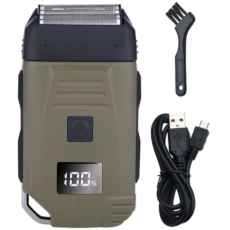 Shavers & Razors |  Electric Shaver Reciprocating Double-Headed Beard Trimmer USB Rechargeable LCD Shaving Machine Army Green Shavers & Razors ArmyGreen + USB