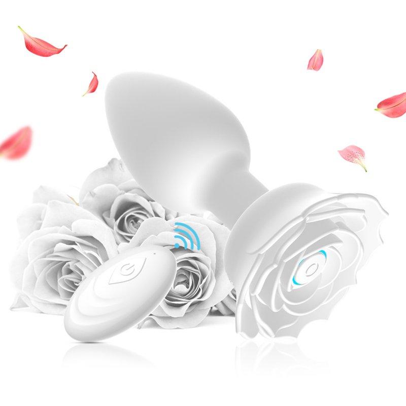 Vibrators |  Anal Vibrators Butt Plug 10 Modes Sex Toy Vibrating Rose Remote Control Rose Base Waterproof Silicone Rose Adult Toys White remote control aluminum foil bag Adult Items Vibrators