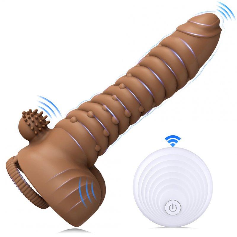 Vibrators |  Reusable Penis Sleeve Wireless Remote Control Vibration Penis Condom Extender Device Brown Adult Items Remote -Brown 3 Beads