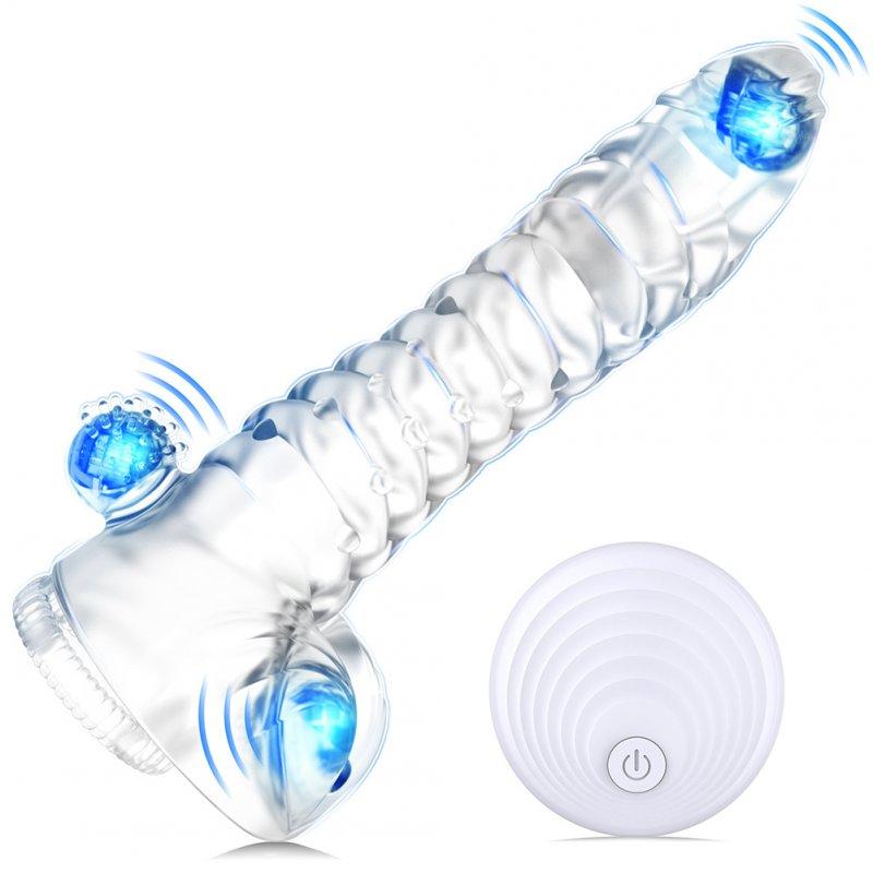 Vibrators |  Reusable Penis Sleeve Wireless Remote Control Vibration Penis Condom Extender Device Clear Color Adult Items Remote - clear 3 Beads