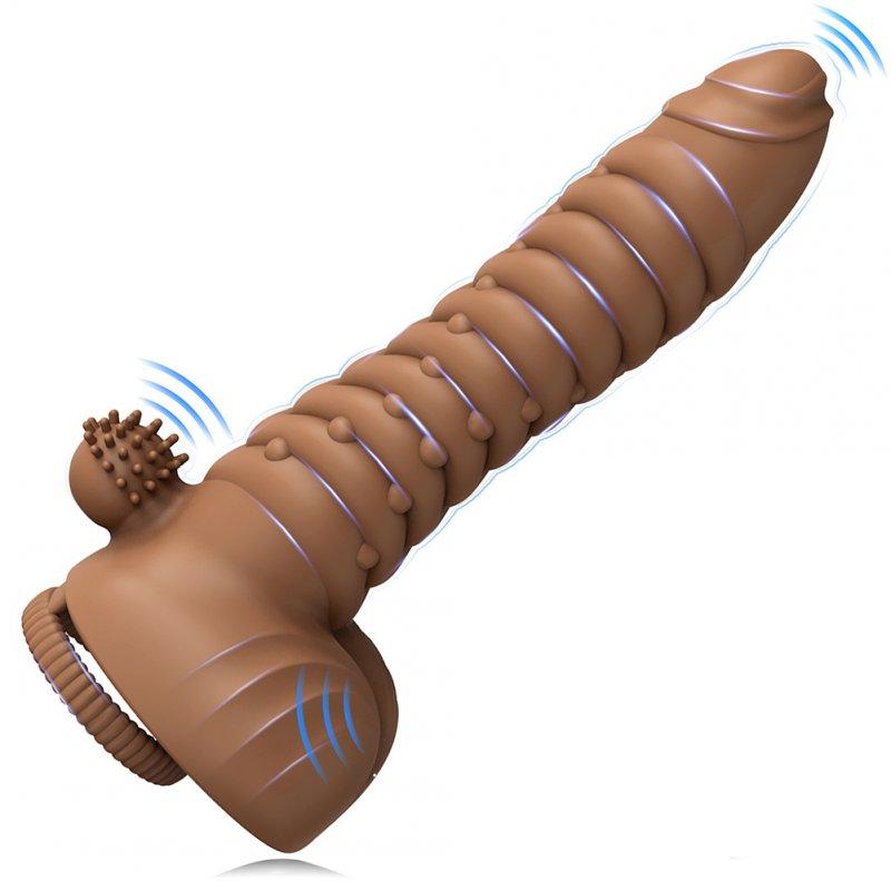 Vibrators |  Reusable Penis Sleeve Wireless Remote Control Vibration Penis Condom Extender Device Men Adult Sexy Toys 10 frequency-brown 3 beads Adult Items 10 frequency-brown 3 beads