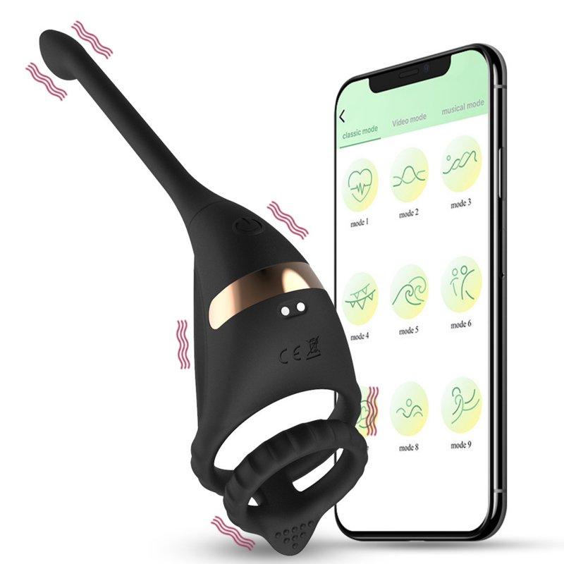 Vibrators |  Telescopic Vibrating Butt Plug Anal Vibrator Wireless Cock Penis Ring Black App Model Adult Items Black + APP model