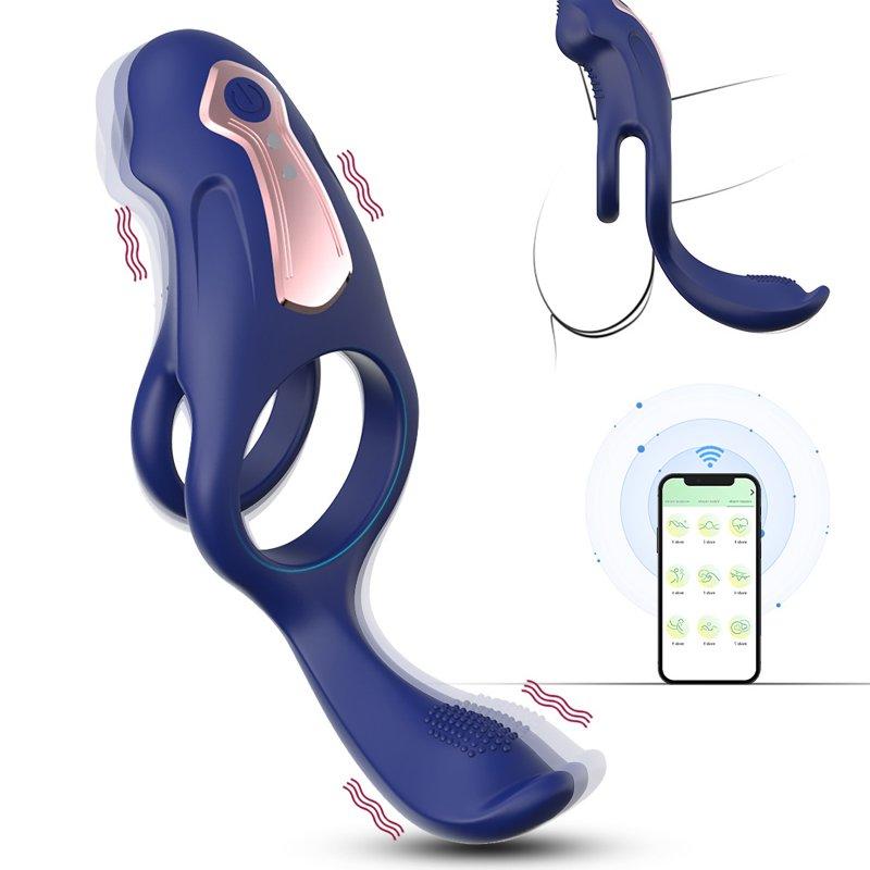 Vibrators |  Vibrating Cock Ring with App Control Couple Vibrator Penis Ring with 9 Vibration Modes for Couples Play Blue Adult Items Blue APP control