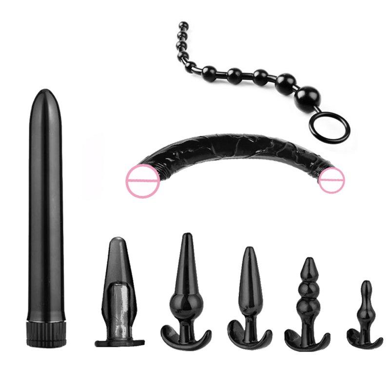 Sex Toys |  7pcs/8pcs Soft Silicone Butt Plug Dildo Masturbation Anal Plug Vaginal Plug Set For Women Men Anal Trainer Couples Double-headed dildo 8 black Adult Items Double-headed dildo 8 black